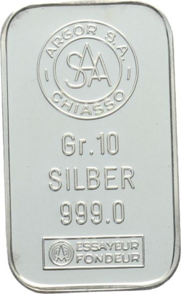 10 Gramm Silberbarren Argor SA - Chiasso
